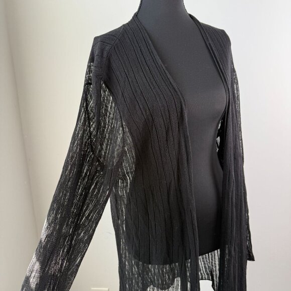 Eileen Fisher Cardigan Organic Italian Linen Blend Open Knit Duster Black L - Picture 10 of 14